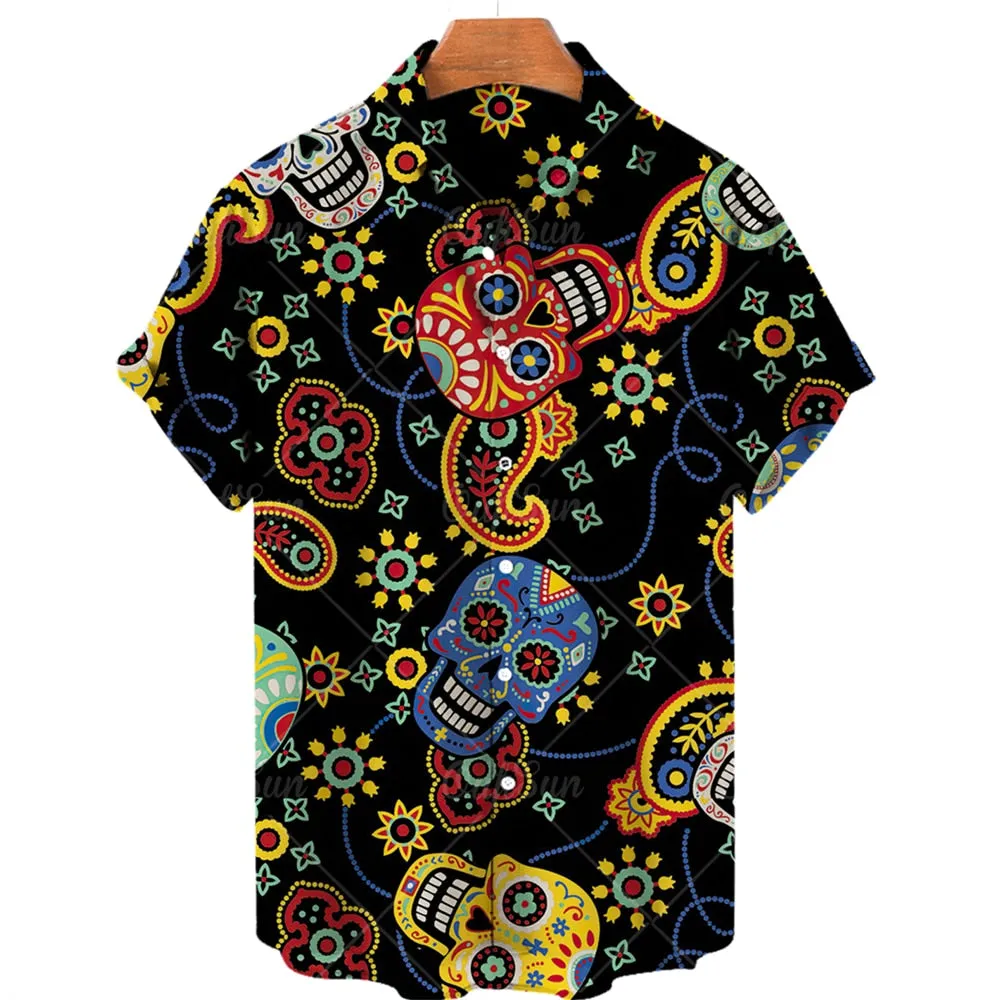 Men's Hawaiian Shirt Loose Top 5xl 3d Skull Print Shirts For Men  Fashion Shirt Men Women Tee Breathable Summer Short Sleeve